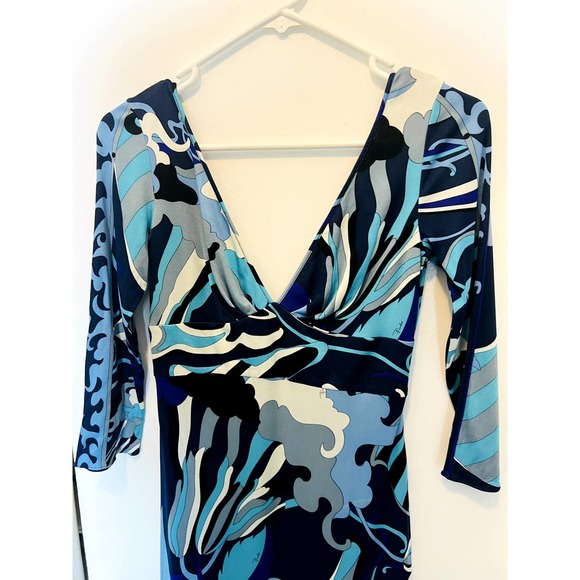 Emilio Pucci Blue multicolor midi dress Sz 6 y2k - Picture 4 of 13
